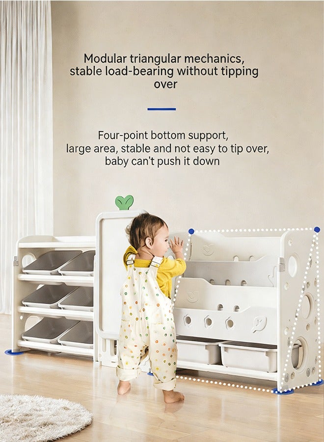 بيوينتي رف تخزين ألعاب الأطفال، منظم تخزين كتب ألعاب الأطفال مع 8 صناديق بلاستيكية، 4 أرفف كتب ورف واحد، مناسب لغرفة اللعب وغرفة النوم وغرفة الأطفال - Image 3